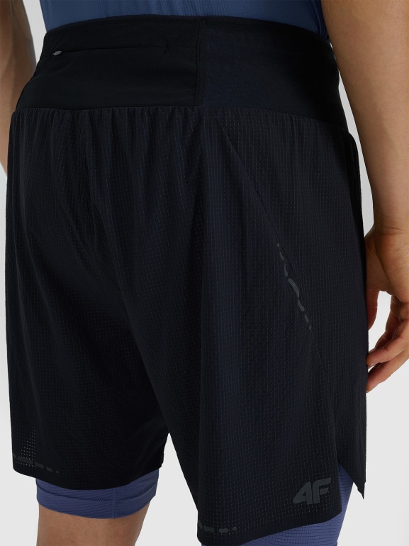 Męskie spodenki do biegania 2w1 4F 4FWAW25TFSHM1029 - czarne