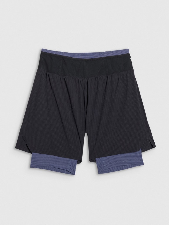 Męskie spodenki do biegania 2w1 4F 4FWAW25TFSHM1029 - czarne