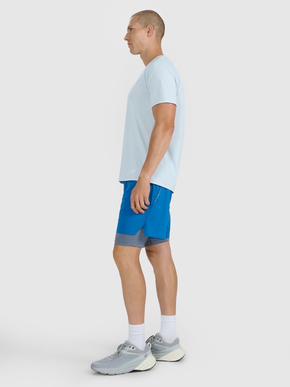Męskie spodenki do biegania 2w1 4F 4FWAW25TFSHM1029 - niebieskie
