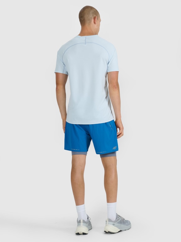 Męskie spodenki do biegania 2w1 4F 4FWAW25TFSHM1029 - niebieskie