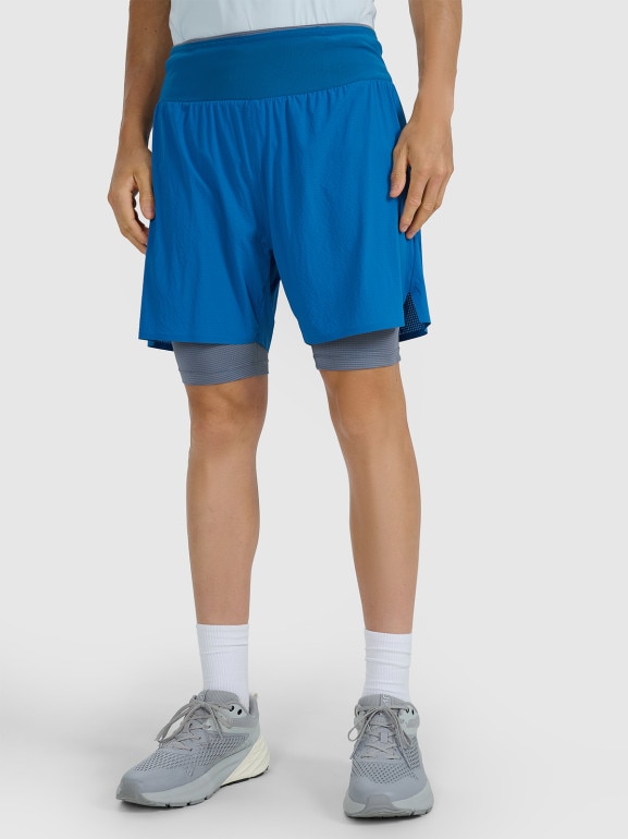 Męskie spodenki do biegania 2w1 4F 4FWAW25TFSHM1029 - niebieskie