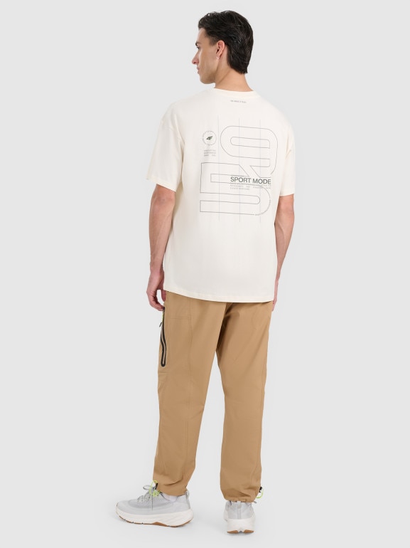 Męskie spodnie casual 4F 4FRAW25TTROM1609 - beżowe