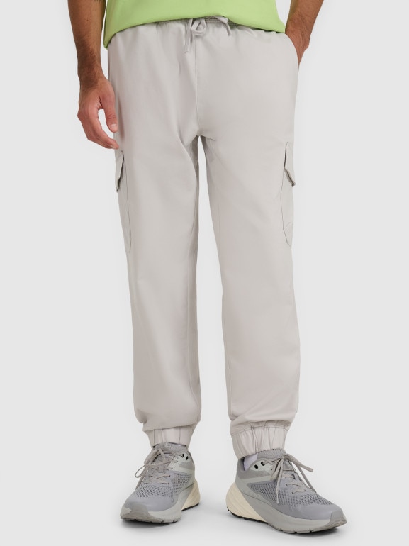 Męskie spodnie casual cargo 4F 4FWAW25TTROM1210 - szare