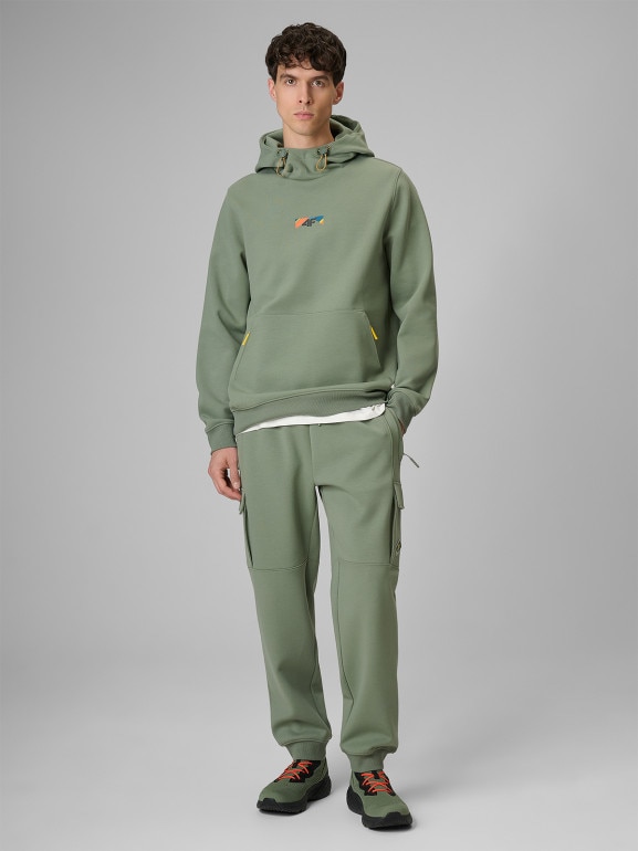 Męskie spodnie dresowe cargo 4F 4FRSS26TTROM1916 - oliwkowy