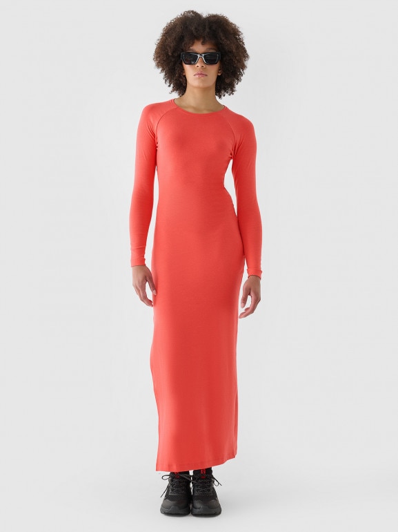 Damska sukienka ołówkowa maxi 4F 4FRAW24TDREF160 - czerwona