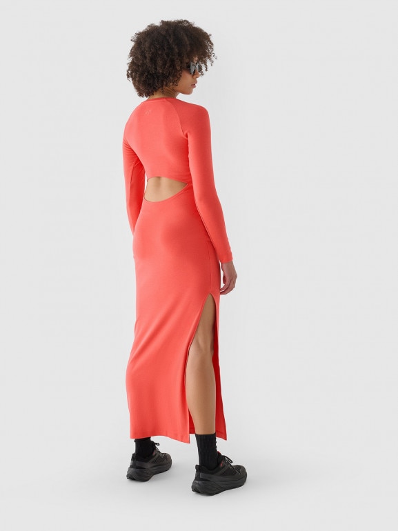 Damska sukienka ołówkowa maxi 4F 4FRAW24TDREF160 - czerwona