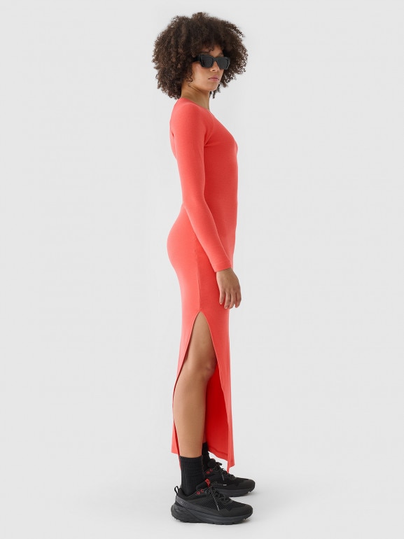 Damska sukienka ołówkowa maxi 4F 4FRAW24TDREF160 - czerwona