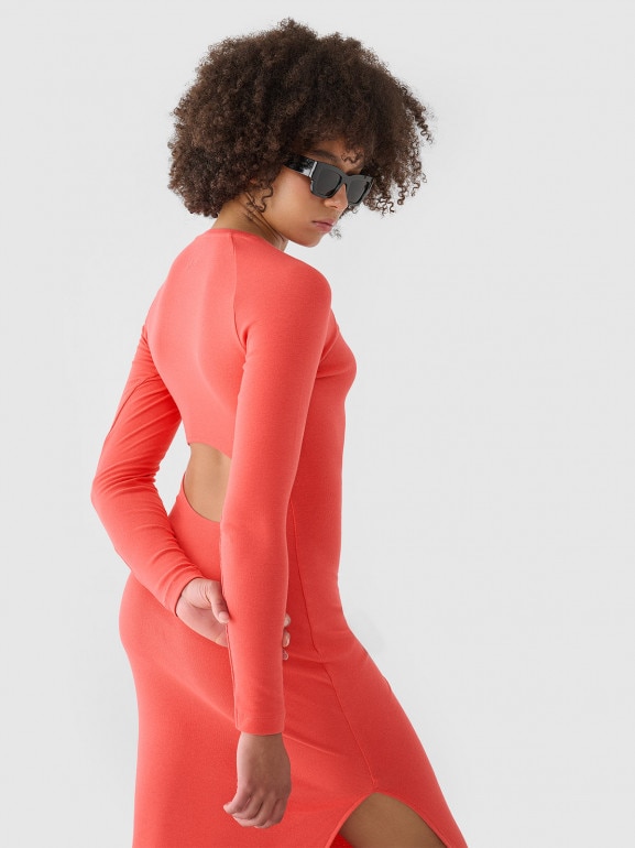 Damska sukienka ołówkowa maxi 4F 4FRAW24TDREF160 - czerwona