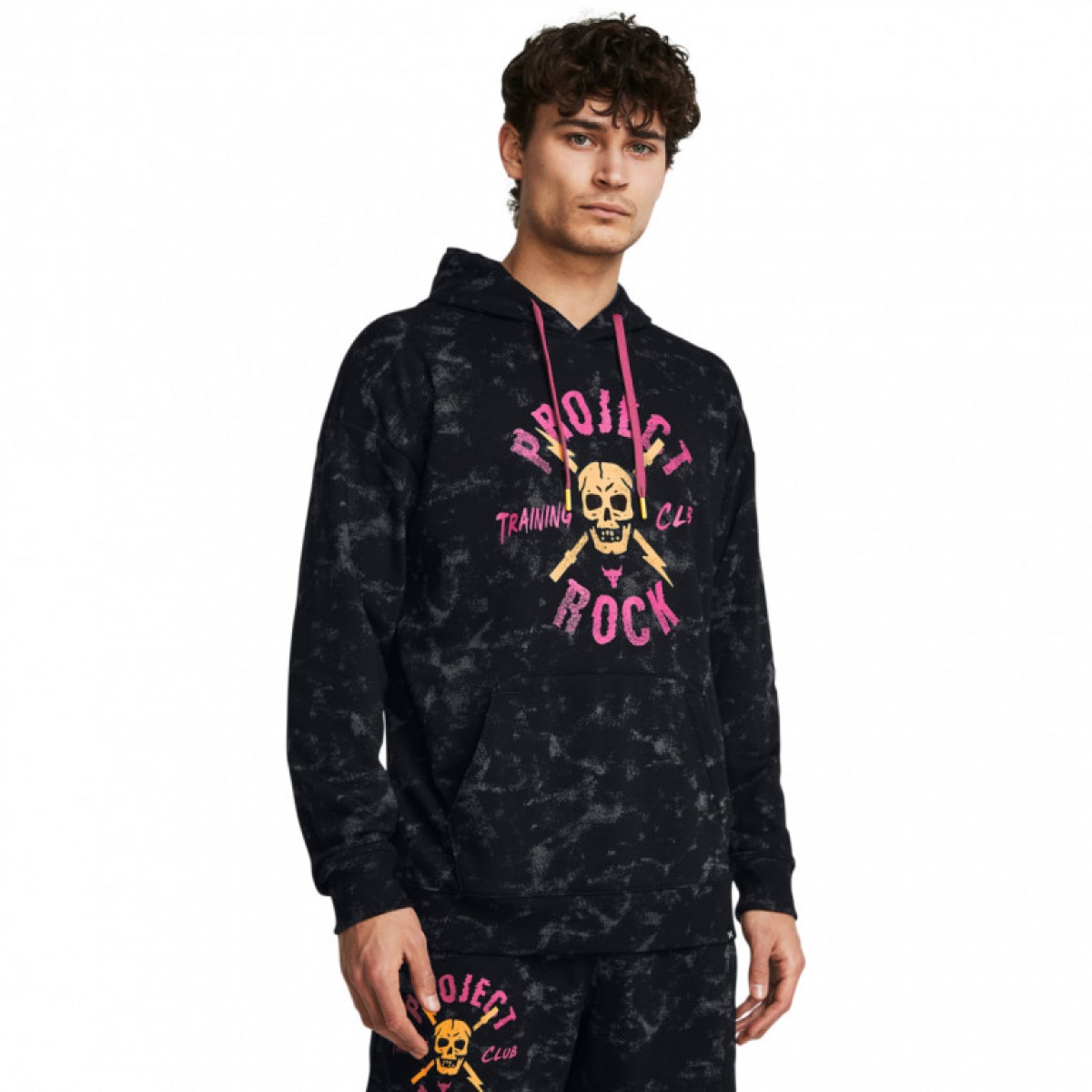 Męska bluza treningowa Under Armour Project Rock Rival Terry Printed Hoodie - czarna