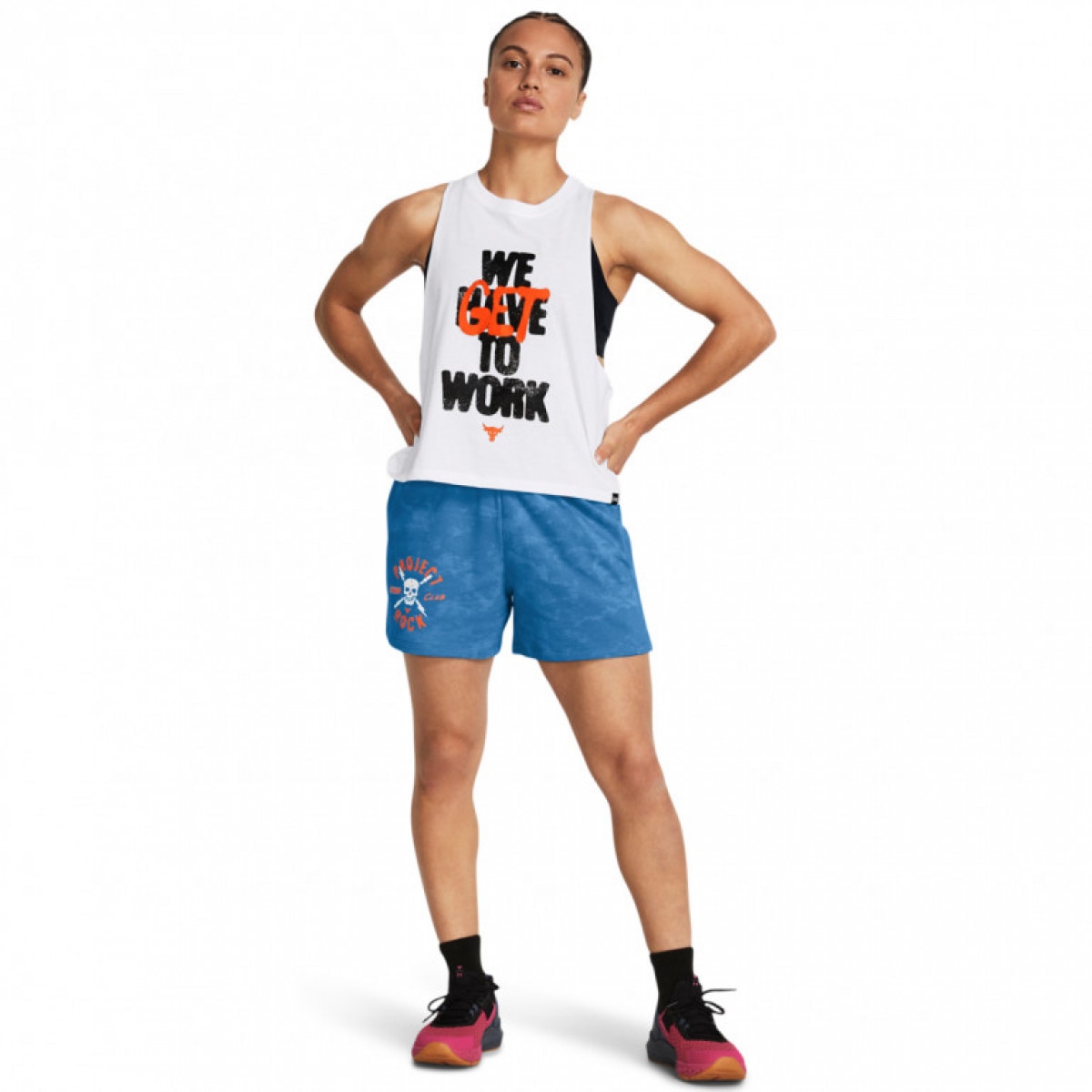 Damskie spodenki treningowe Under Armour Project Rock Underground Terry Shorts - niebieskie