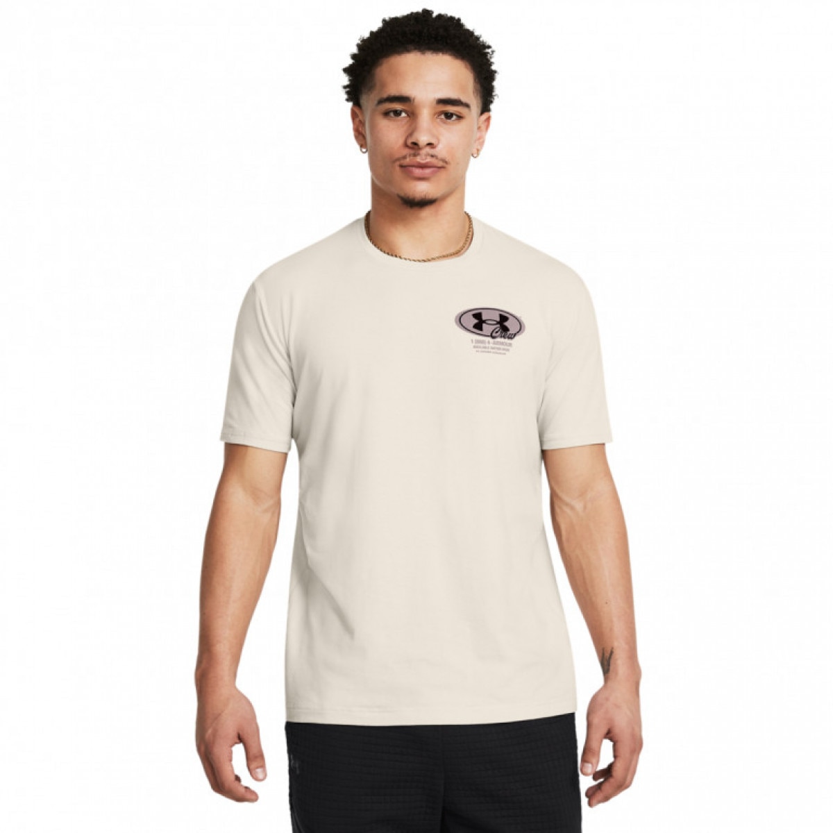 Męski t-shirt z nadrukiem Under Armour UA M Grounds Crew Hw Ss - beżowy