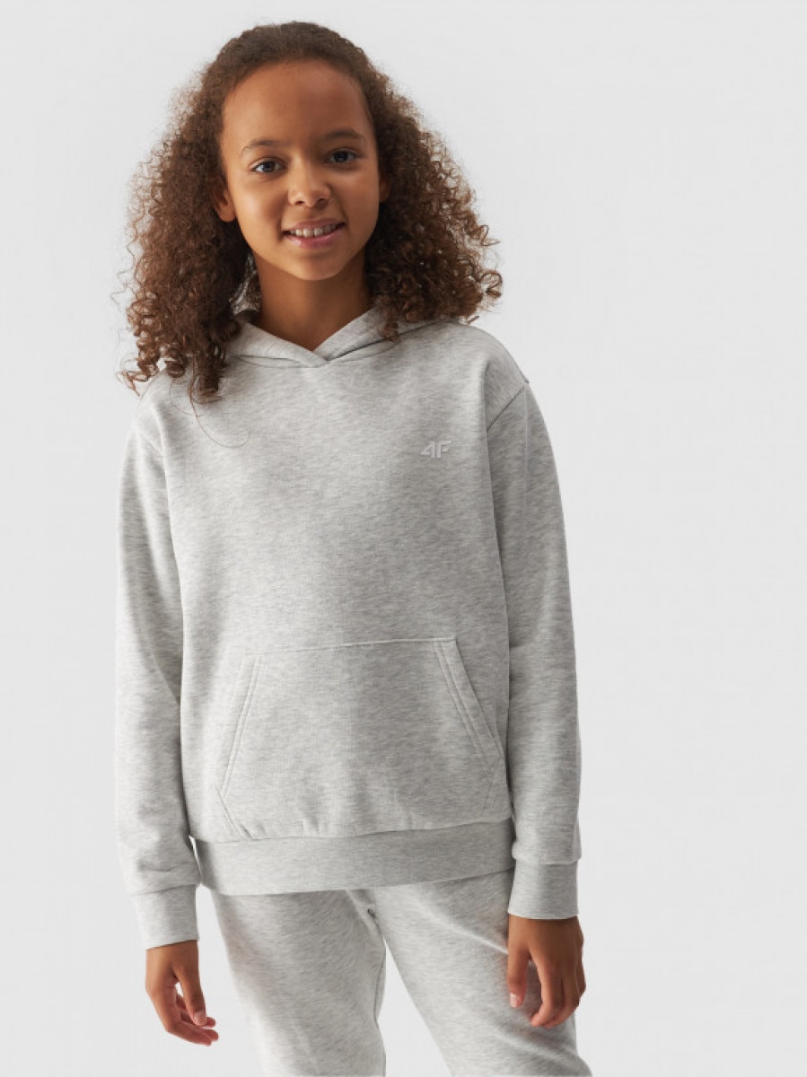 Dziewczęca bluza dresowa nierozpinana z kapturem 4F 4FJWMM00TSWSF1316 - szara