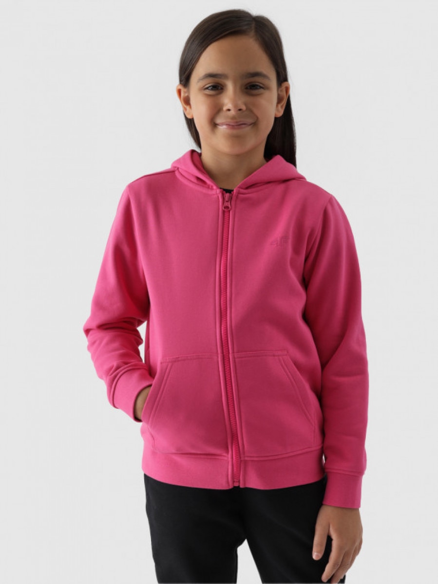 Dziewczęca bluza dresowa rozpinana z kapturem 4F 4FJWMM00TSWSF1315 - różowa