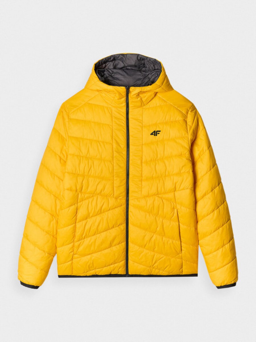 Męska kurtka puchowa dwustronna 4F 4FWAW24TDJAM486 - szara/żółta