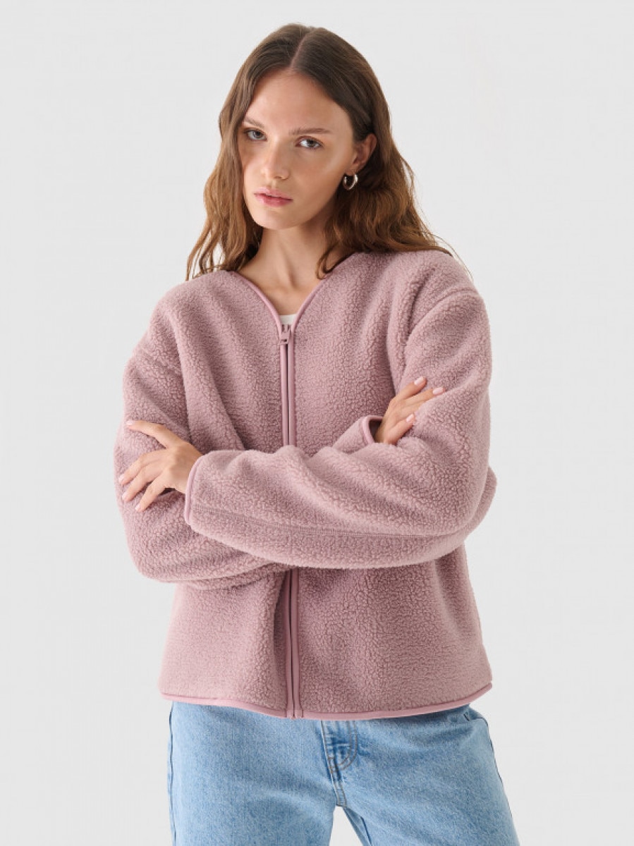 Damski polar sherpa rozpinany Outhorn OTHWAW24TJACF219  - różowy