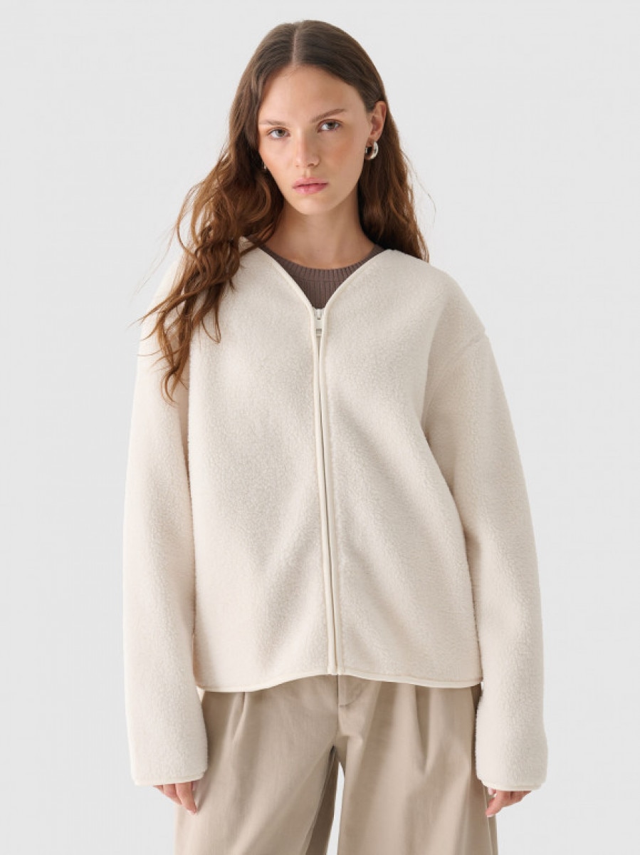 Damski polar sherpa rozpinany Outhorn OTHWAW24TJACF219  - biały