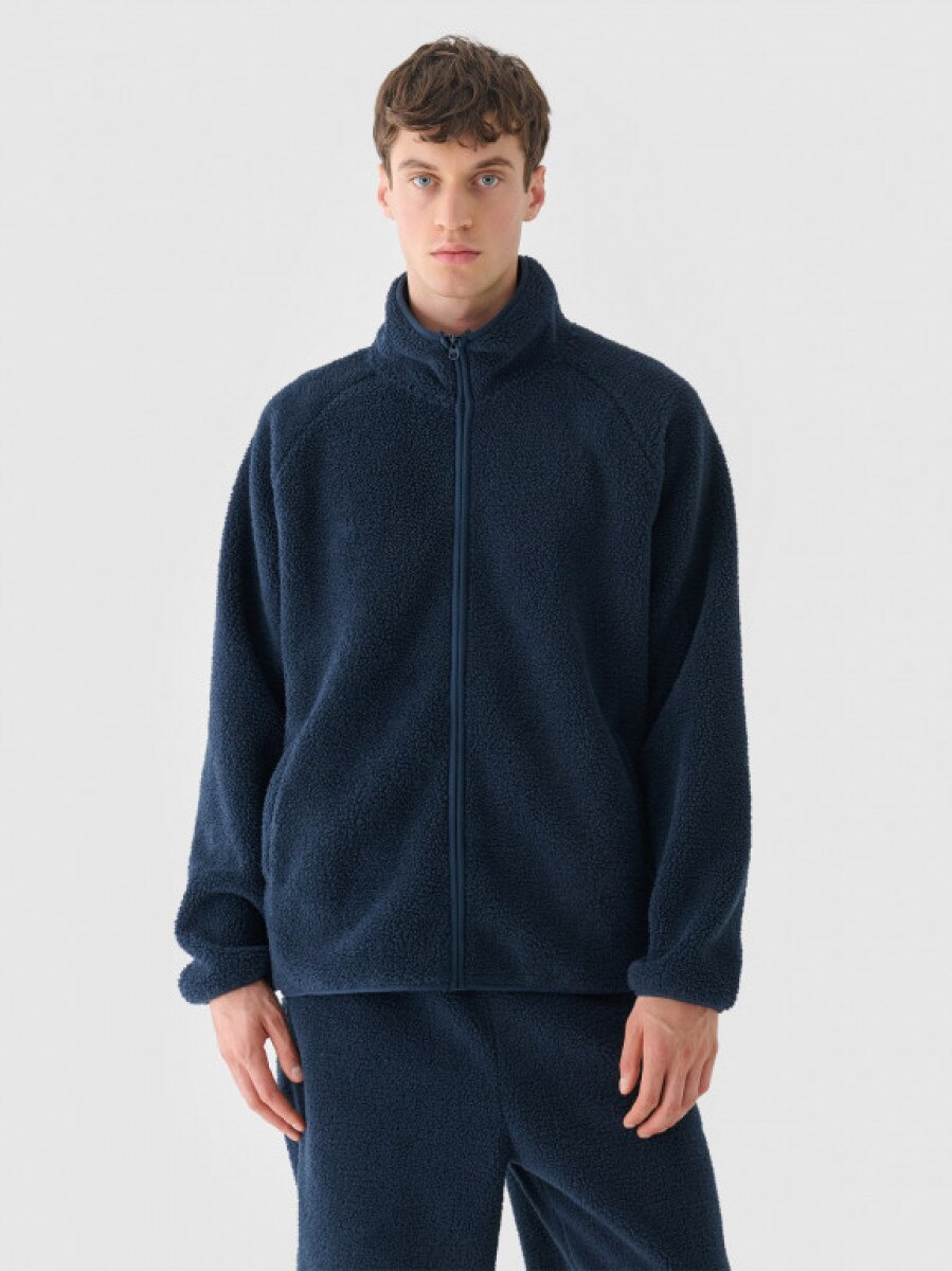 Męski polar sherpa rozpinany Outhorn OTHWAW24TJACM234  - granatowy