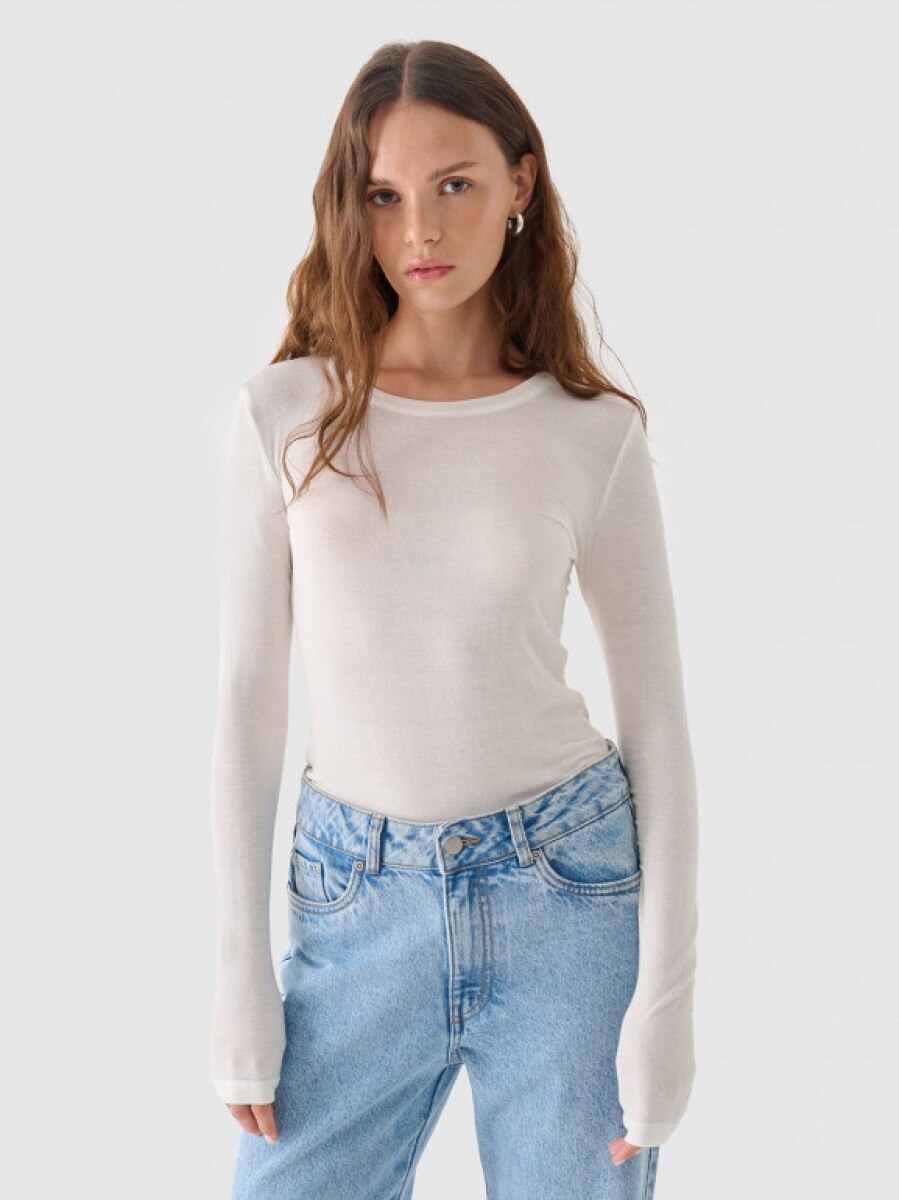 Damski longsleeve z modalu i kaszmiru Outhorn OTHWAW24TLONF466 - biały