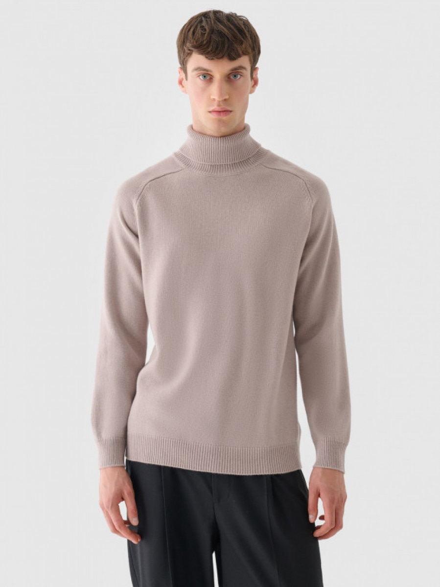 Męski sweter wełniany z golfem Outhorn OTHWAW24TSWEM122 - brązowy