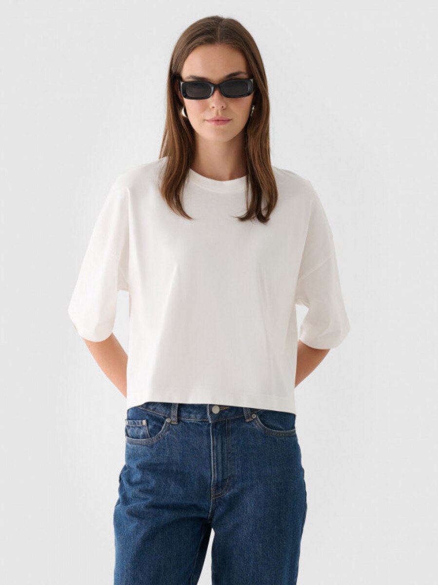 Damski t-shirt basic Outhorn OTHWAW24TTSHF1754 - biały