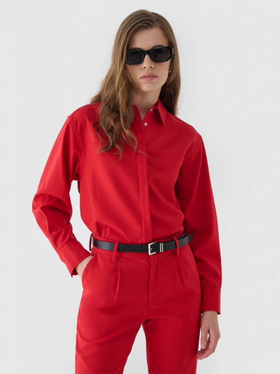 Damska koszula z wełną Outhorn OTHWAW24TSHIF084 - czerwona