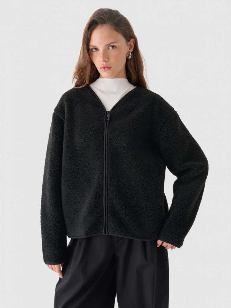 Damski polar sherpa rozpinany Outhorn OTHWAW24TJACF219 - czarny