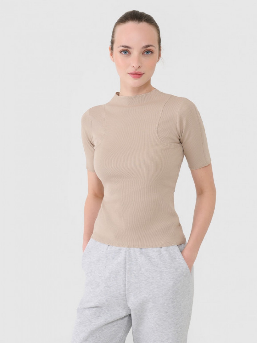 Damski t-shirt basic Outhorn OTHWAW24TTSHF1757 - beżowy