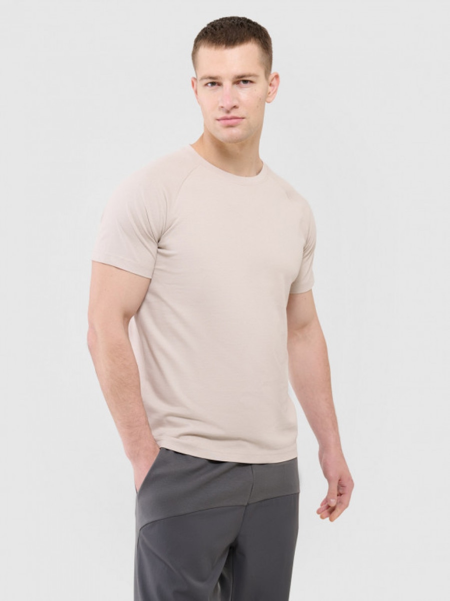 Męski t-shirt basic Outhorn OTHWAW24TTSHM2378 - beżowy