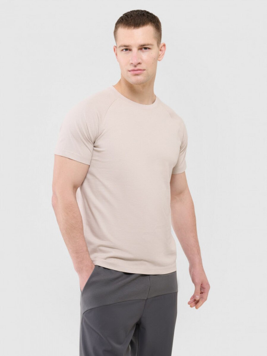 Męski t-shirt basic  Outhorn OTHWAW24TTSHM2378 - beżowy