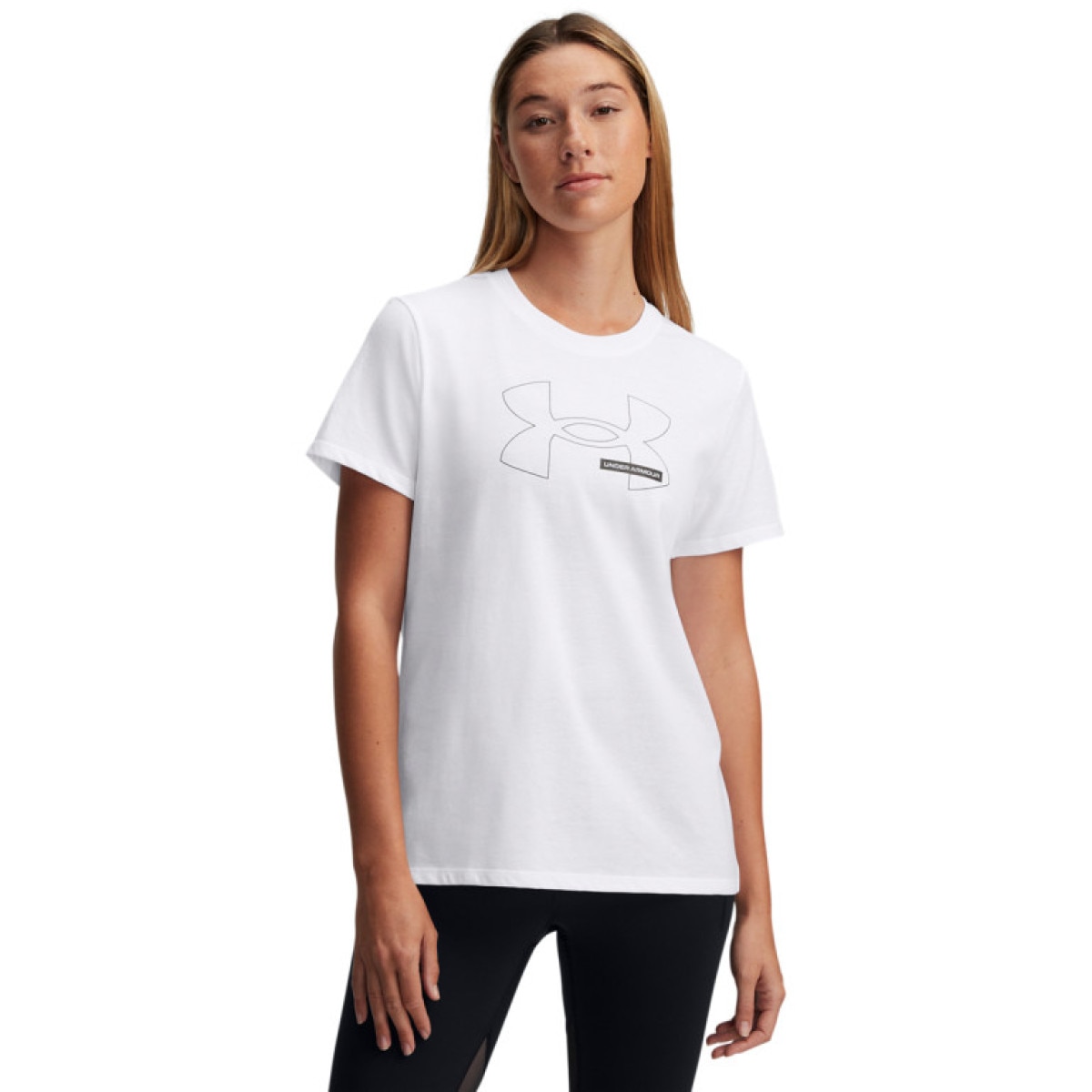 Damski t-shirt z nadrukiem Under Armour UA Rival Outline SS - biały