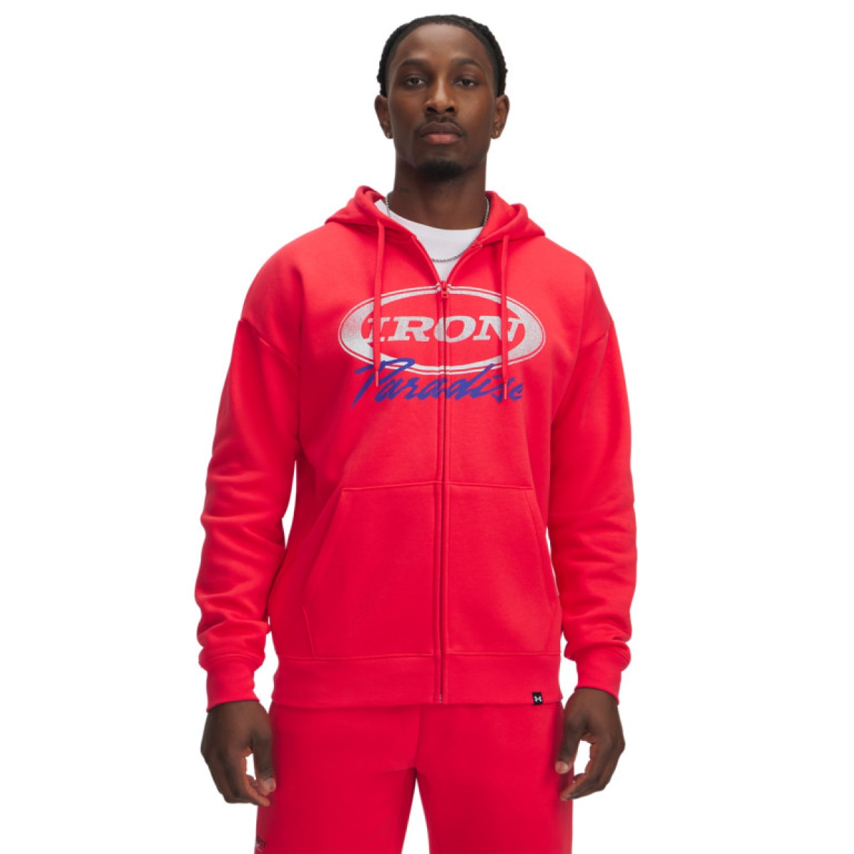 Męska bluza dresowa rozpinana z kapturem Project Rock Icon Fleece FZ - czerwona