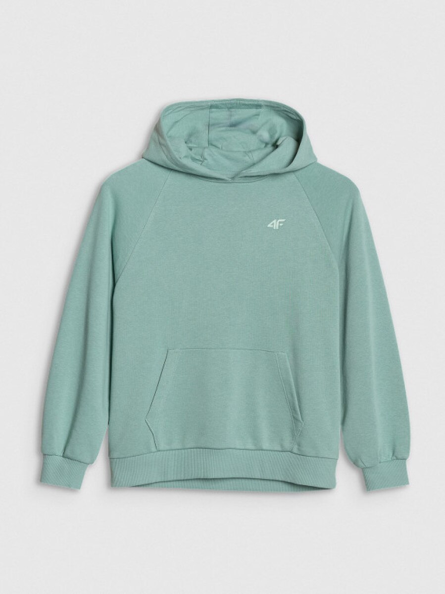Dziewczęca bluza dresowa nierozpinana z kapturem 4F 4FJWSS25TSWSF1478 - turkusowa