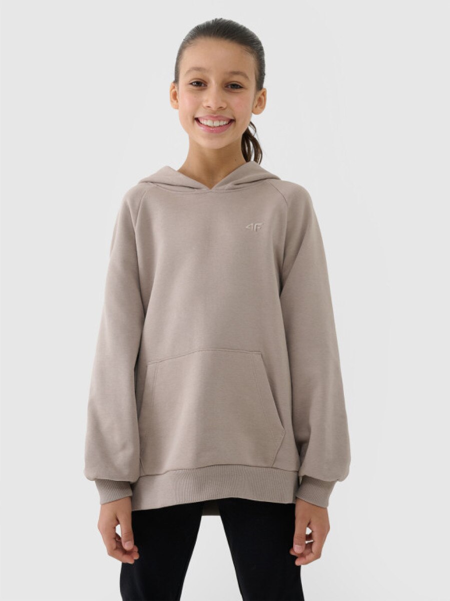 Dziewczęca bluza dresowa nierozpinana z kapturem 4F 4FJWSS25TSWSF1478 - brązowa