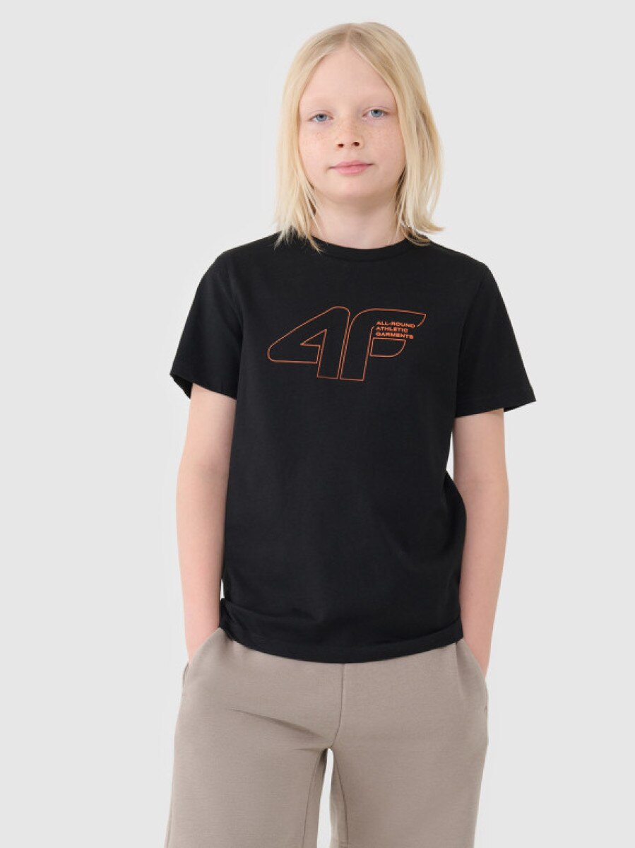 Chłopięcy t-shirt z nadrukiem 4F 4FJWSS25TTSHM2185 - czarny