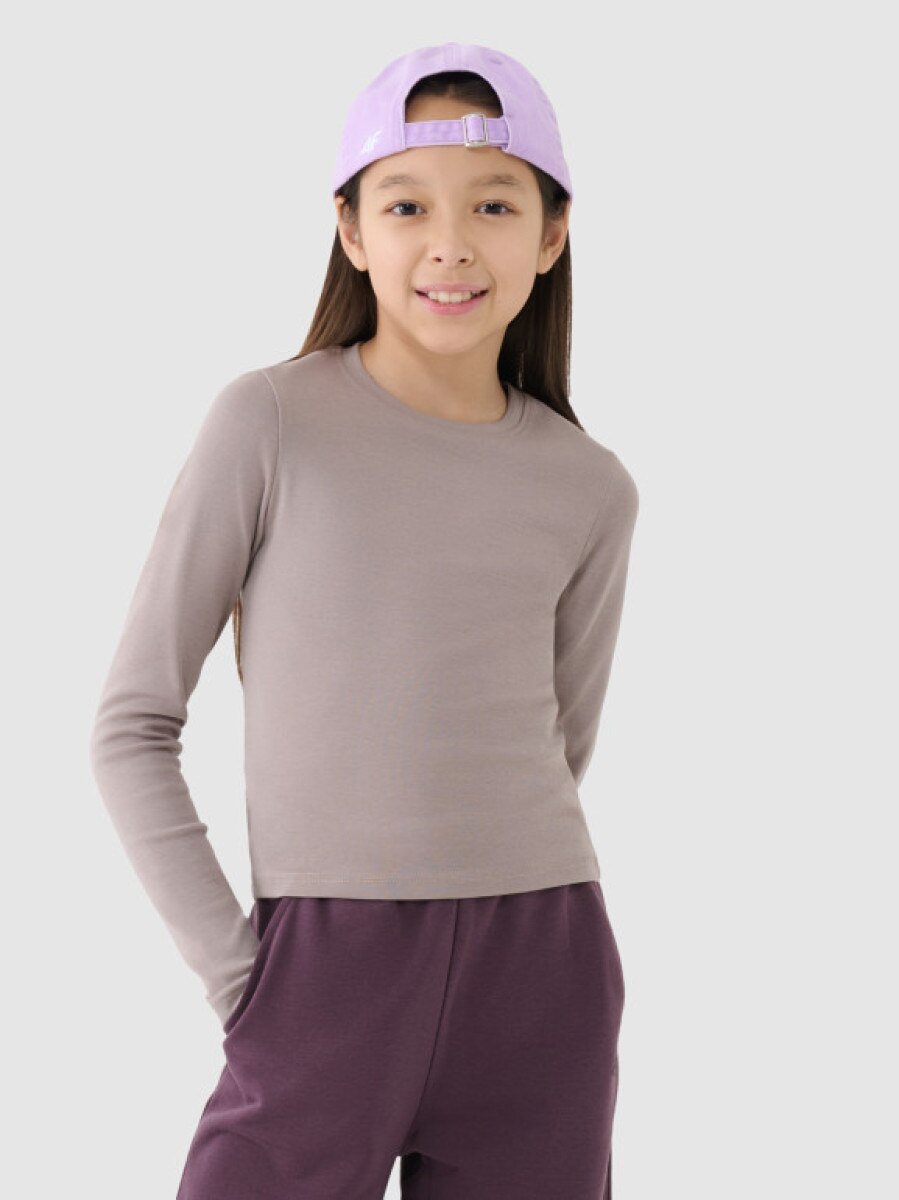 Dziewczęcy longsleeve basic 4F 4FJRSS25TLONF505 - beżowy