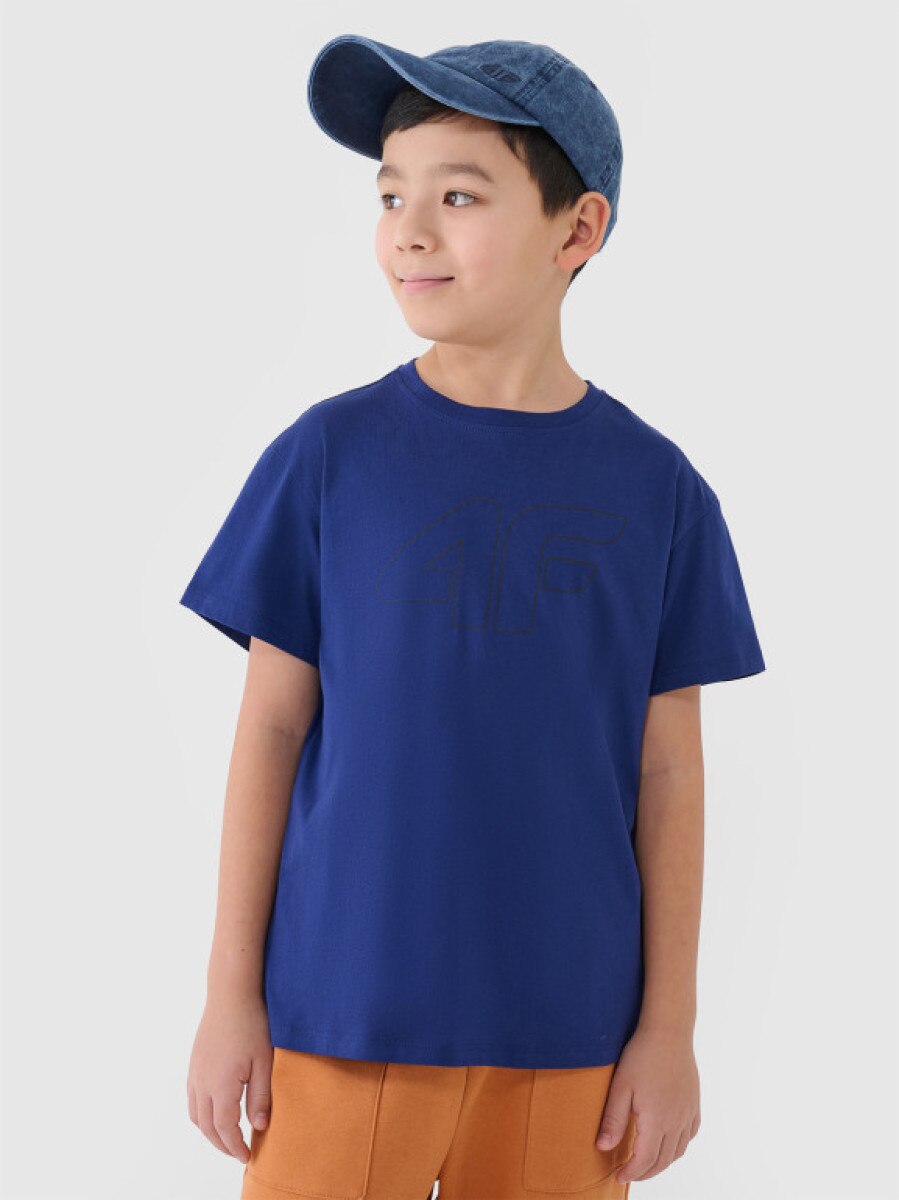 Chłopięcy t-shirt oversize z nadrukiem 4F 4FJWSS25TTSHM2325 - niebieski
