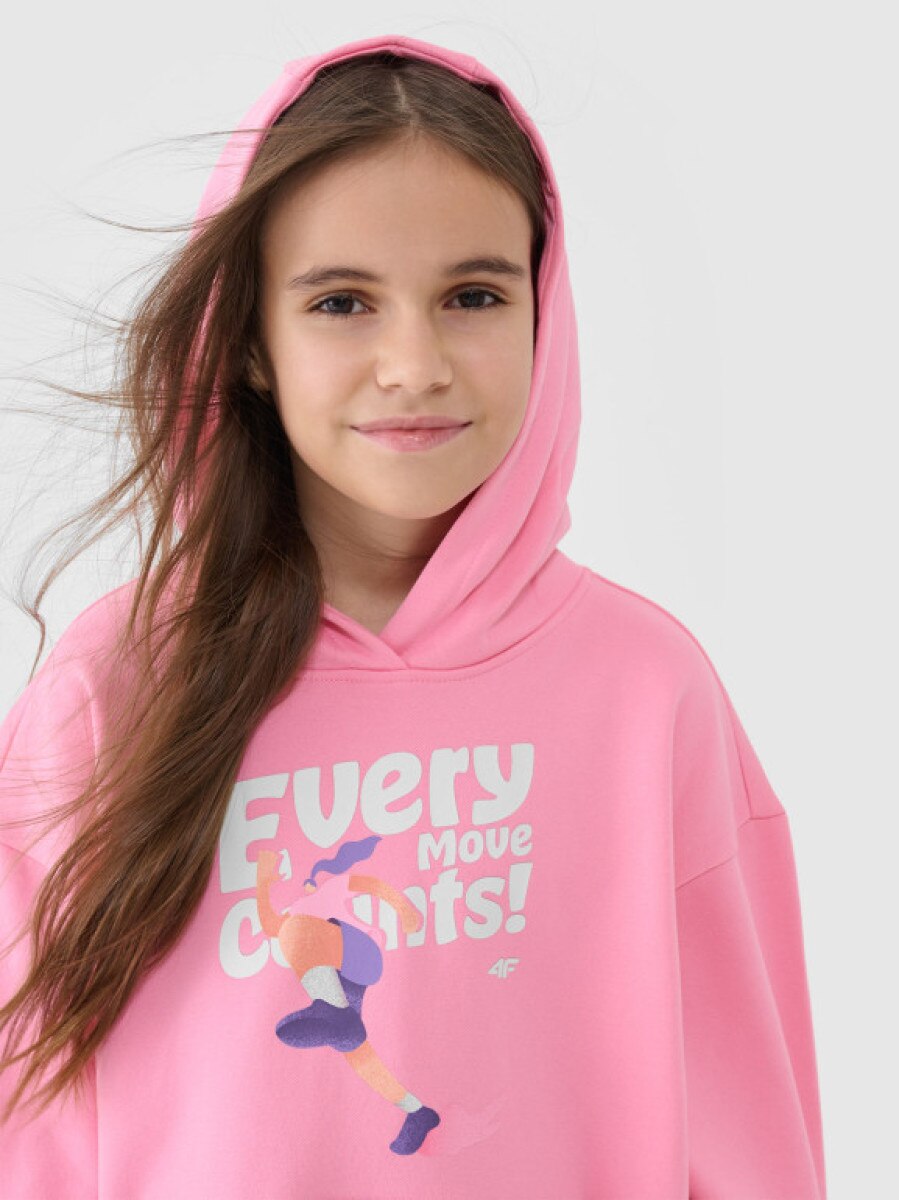 Dziewczęca bluza dresowa nierozpinana z kapturem 4F 4FJASAW24TSWSF2156 - różowa