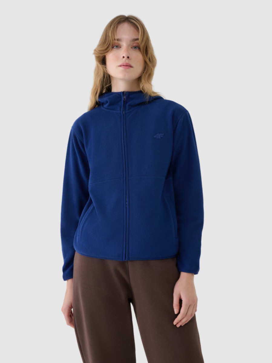 Damski polar rozpinany z kapturem 4F 4FWSS25TFLEF323 - granatowy
