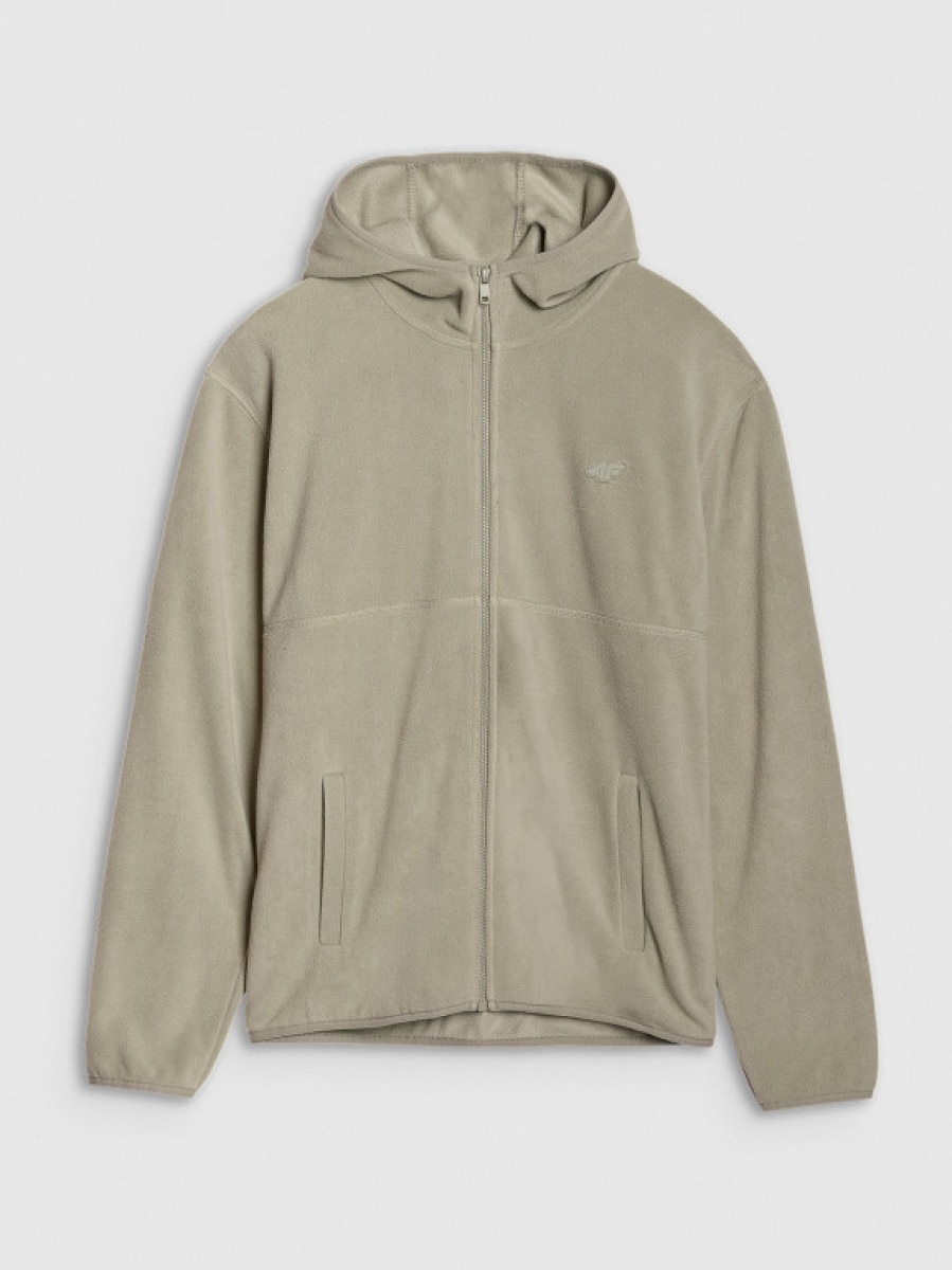 Męski polar rozpinany z kapturem 4F 4FWSS25TFLEM321 - oliwkowy/khaki