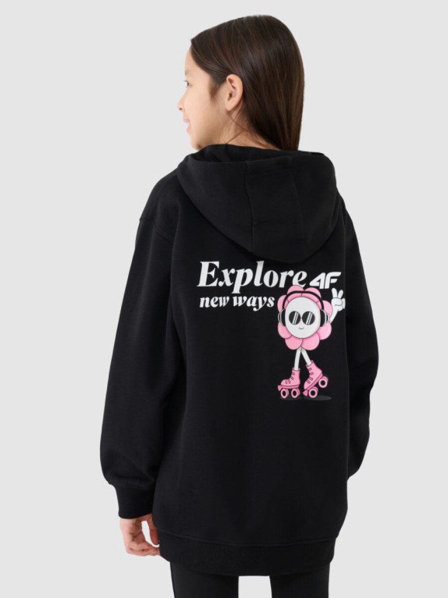 Dziewczęca bluza dresowa rozpinana z kapturem 4F 4FJRSS25TSWSF2057 - czarna