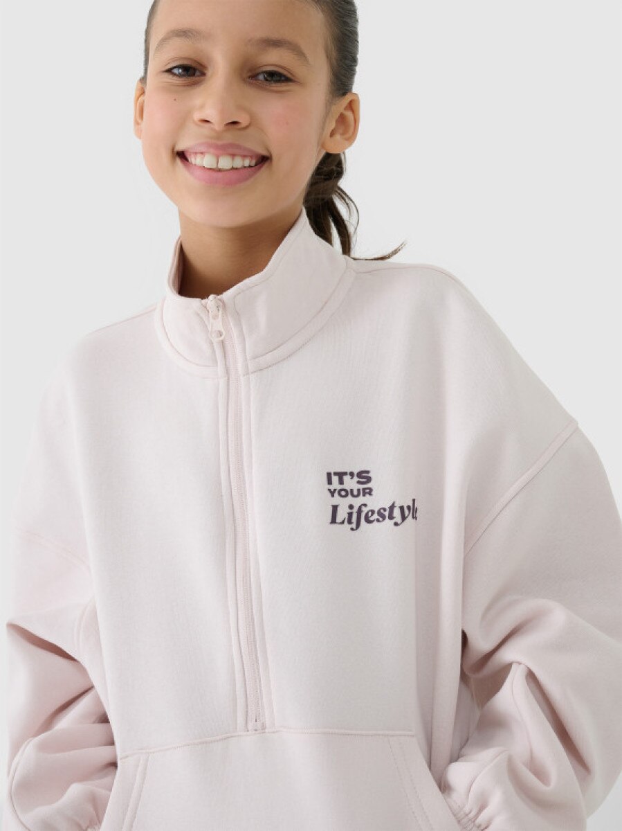 Dziewczęca bluza dresowa rozpinana bez kaptura 4F 4FJRSS25TSWSF2058 - beżowa