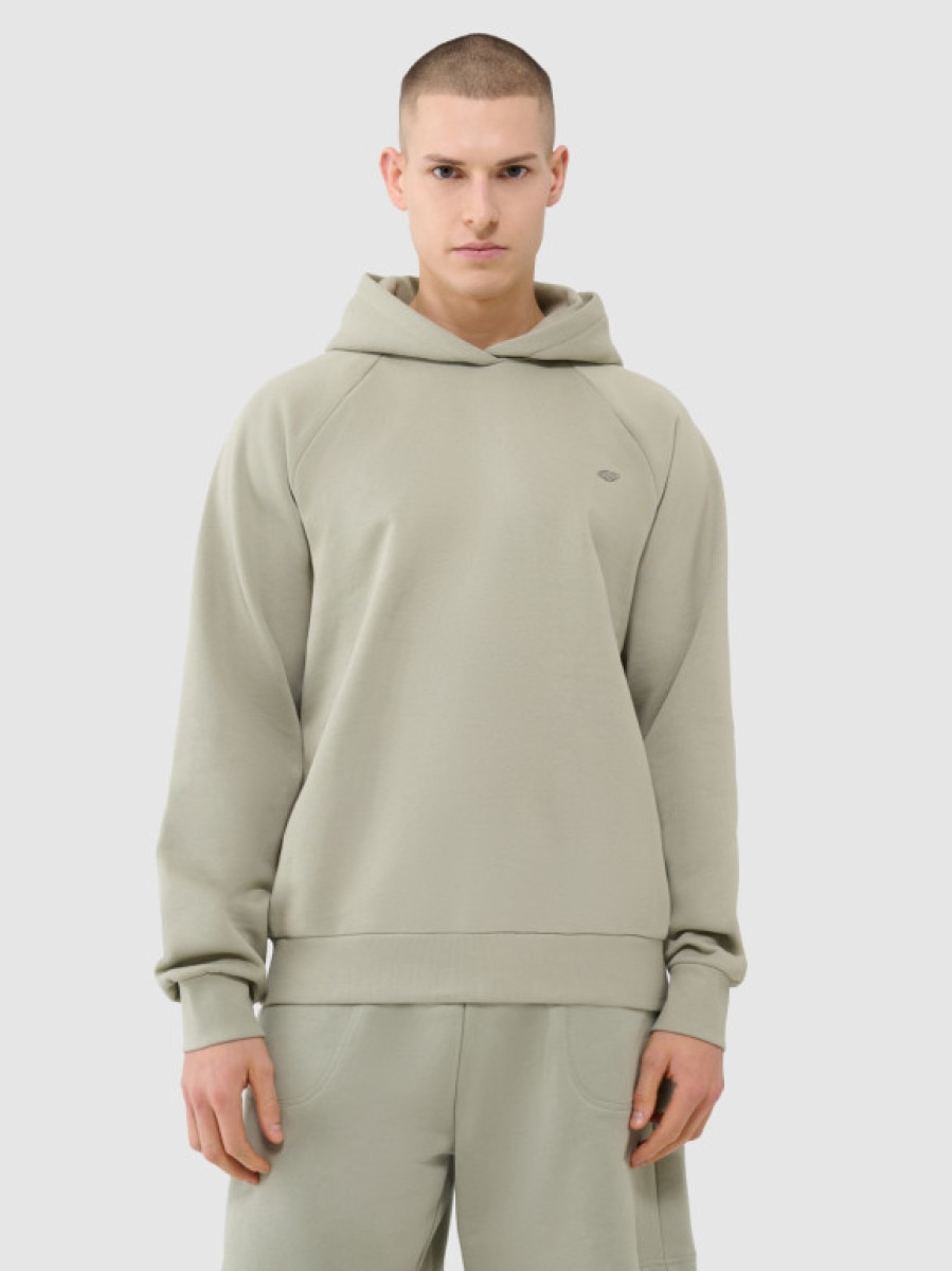 Bluza dresowa nierozpinana z kapturem uniseks 4F 4FWSS25TSWSU1547 - oliwkowa