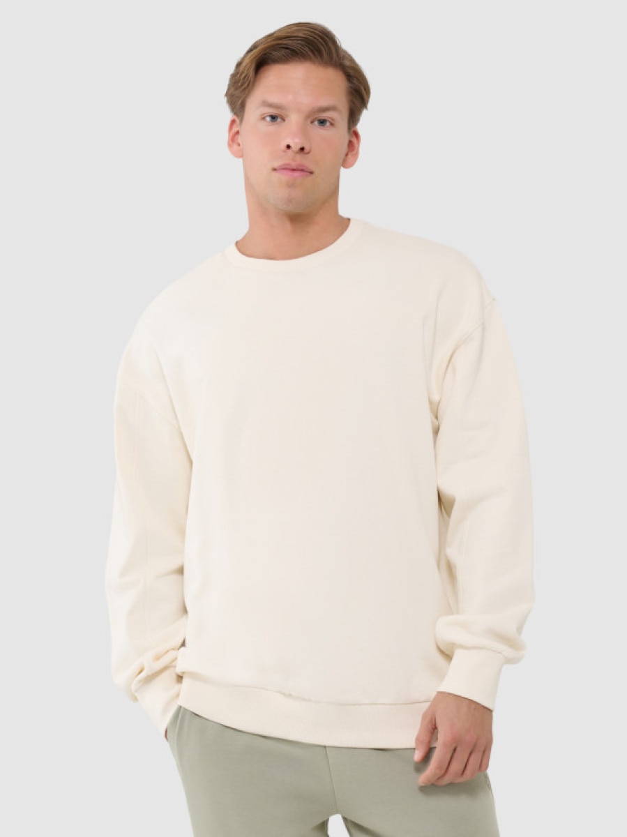 Męska bluza dresowa oversize nierozpinana bez kaptura 4F 4FWSS25TSWSM1536 - beżowa