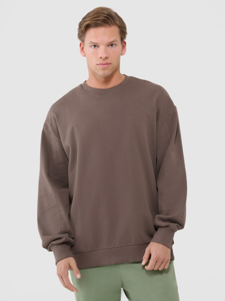 Męska bluza dresowa oversize nierozpinana bez kaptura 4F 4FWSS25TSWSM1536 - brązowa