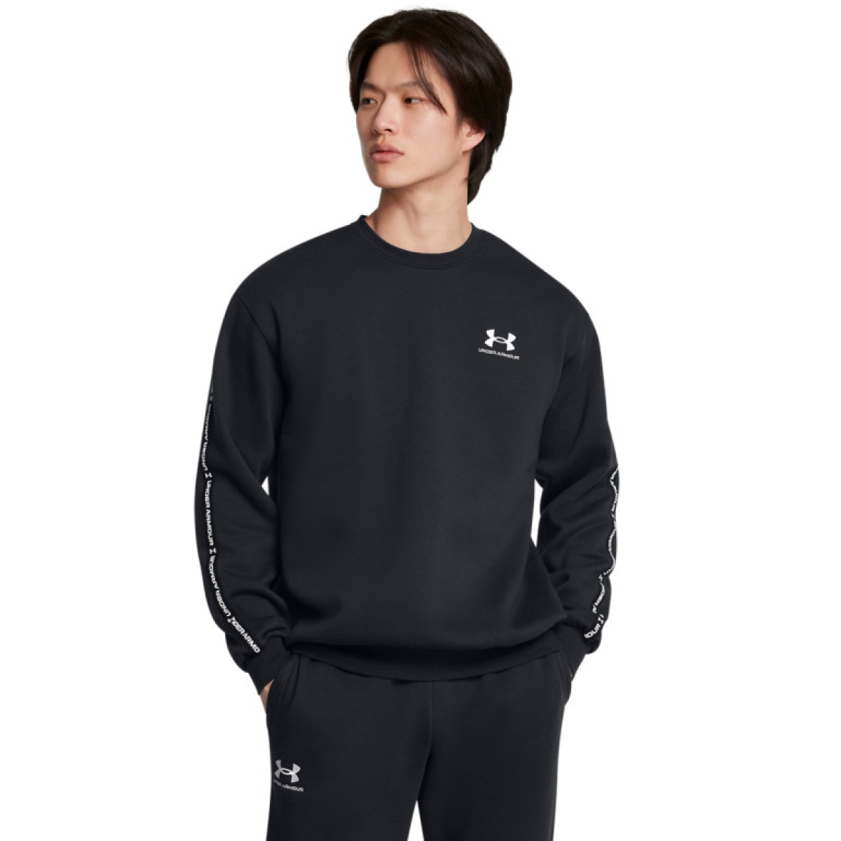 Męska bluza dresowa nierozpinana bez kaptura Under Armour UA Icon Fleece Crew Taping - czarna