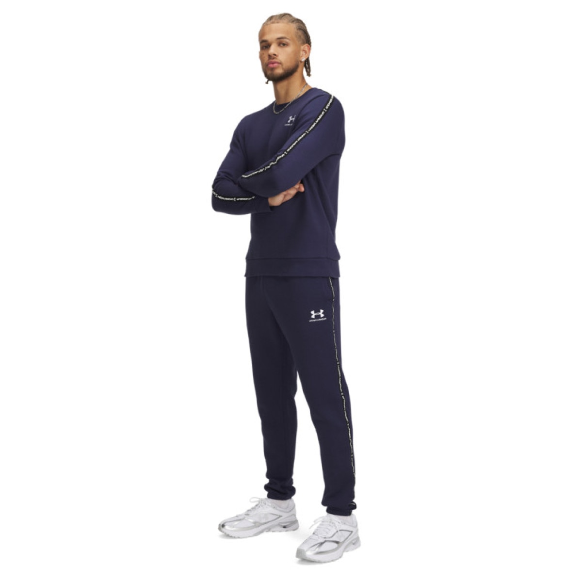 Męskie spodnie dresowe Under Armour UA Icon Fleece Jogger Taping - granatowe