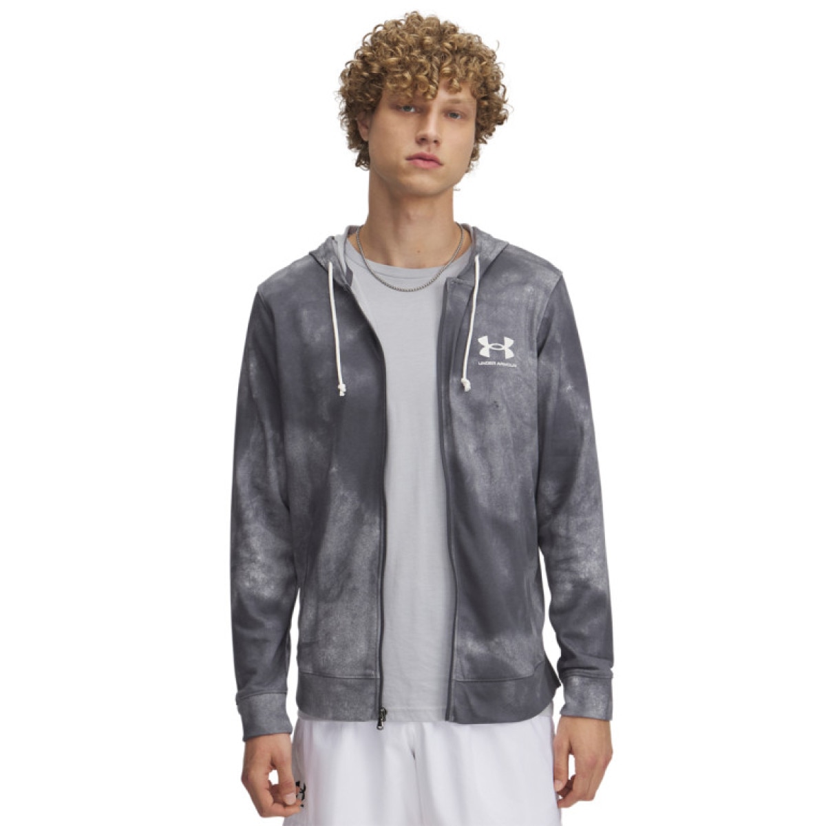 Męska bluza dresowa rozpinana z kapturem Under Armour UA Rival Terry AOP FZ Q1 - szara