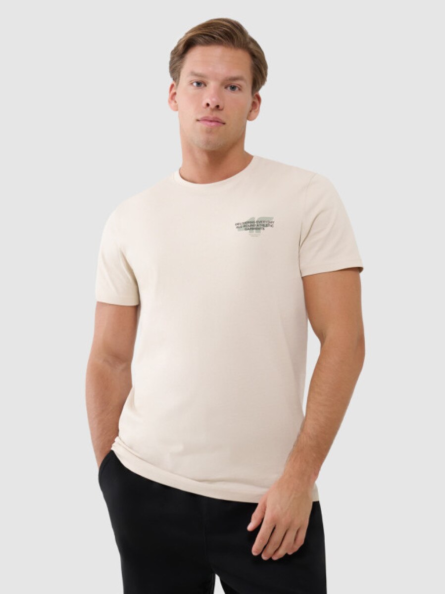 Męski t-shirt z nadrukiem 4F 4FWSS25TTSHM1974 - beżowy