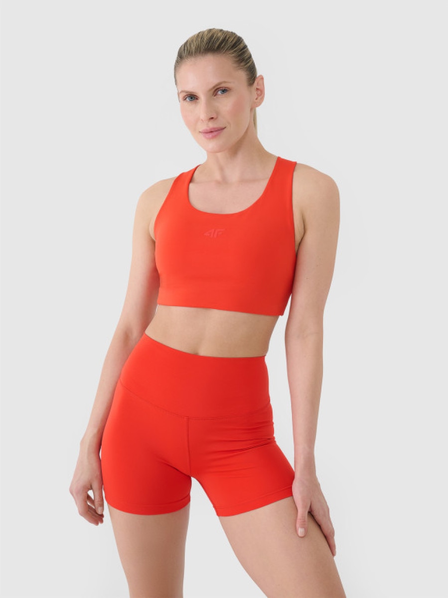 Damski biustonosz treningowy 4F 4FRSS25USBAF152 - czerwony