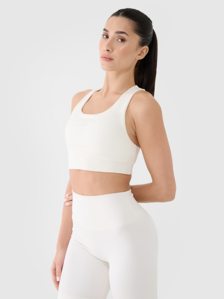 Damski biustonosz treningowy 4F 4FRSS25USBAF152 - biały